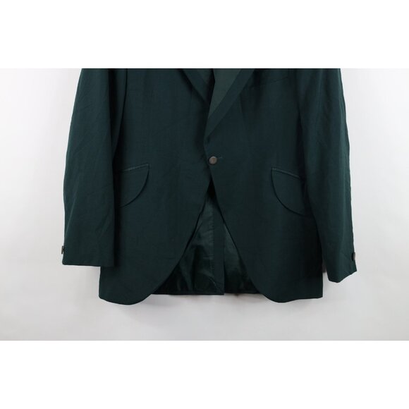 Vintage 50s Rockabilly Mens 39R Satin Trim Smoking Prom Tuxedo Jacket Green USA - Picture 3 of 16